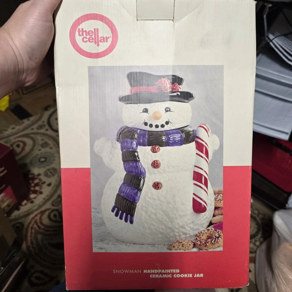 The Cellar Snowman Handpainted Ceramic Cookie Jar Christmas Holiday PL119R0688